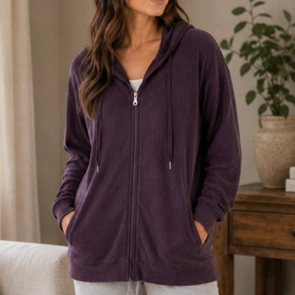 RBX Women's Full Zip Ribbed Jacket Purple Size L NWT Athleisure Weekends Relaxed